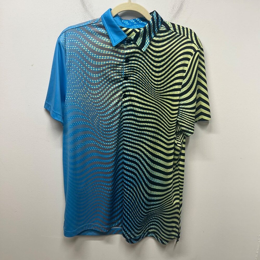 Jamie Sadock golf polo blue yellow print loud vibrant large